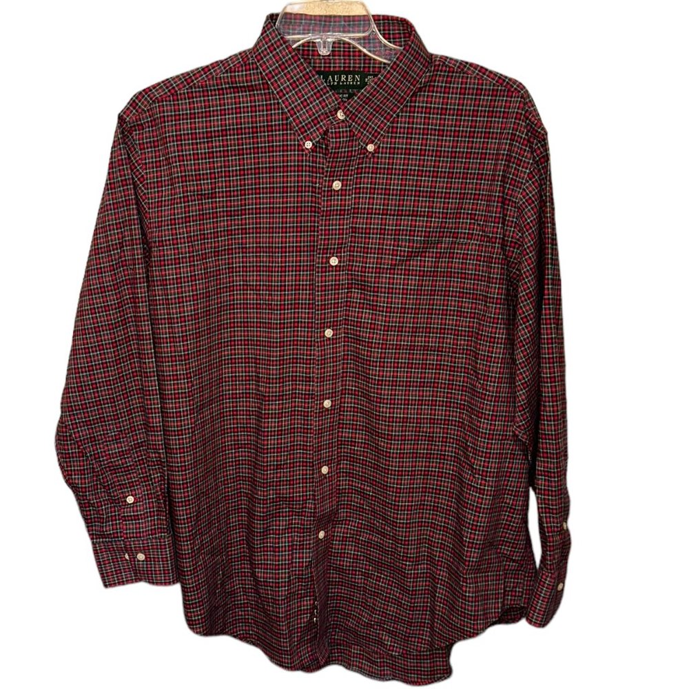 Men's Lauren Ralph Lauren Long Sleeve Button Up Plaid‎ Shirt Size 18 34/35